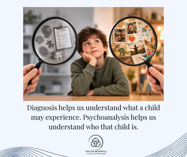 Diagnosis helps understand what a child may experience Psychoanalysis helps understand who that child is Child behavioral issues emotional regulation therapy understanding tantrums neurodivergent adolescent support Melbourne