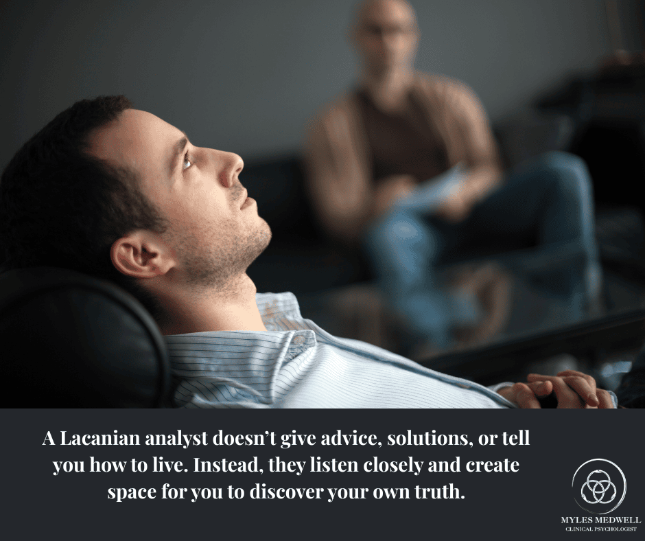 Man reclining in a chair during a psychoanalytic session, with a psychologist listening in the background, Richmond Melbourne